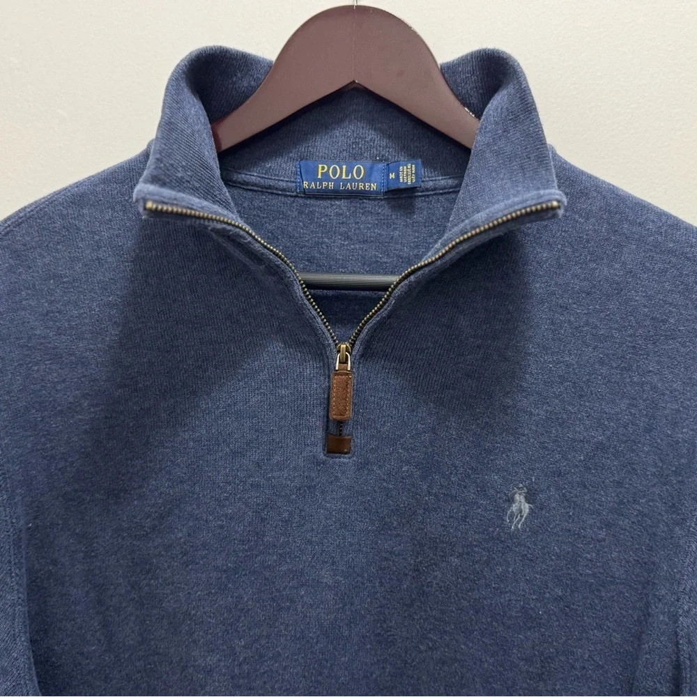 Polo Ralph Lauren Men’s 1/4 Zip Mock Neck Pullover Sweater Blue Size M - Picture 3 of 8